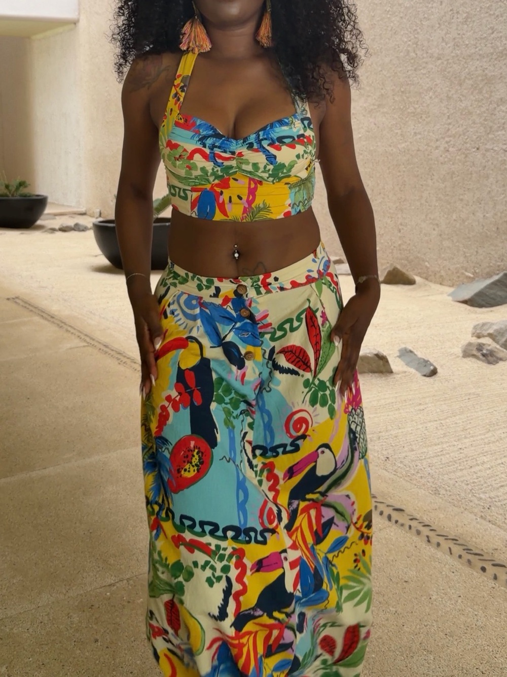 Zara Tropical Floral Print Crop Top & Maxi Skirt Set - Picture 14 of 15